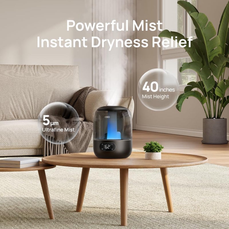 Dreo Humidifiers for Bedroom, 3L Top Fill 30H & 26dB Quiet Runtime for Large Room, Cool Mist Ultrasonic Humidifier with Humidity Sensor, Night Light for Home, Baby, Nursery, Plants, 360° Nozzle, Black - Image 5